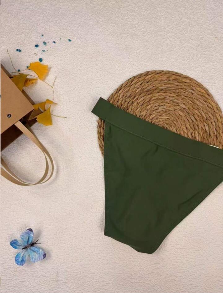 Olive swim brief with metal accents